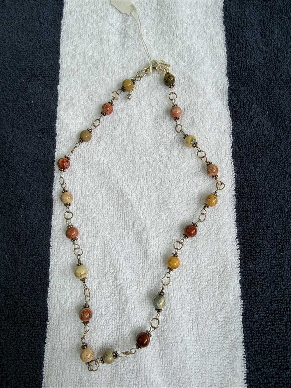Multicolor Jasper Stone Sterling Silver Bead Necklace - Elegant Natural Tones